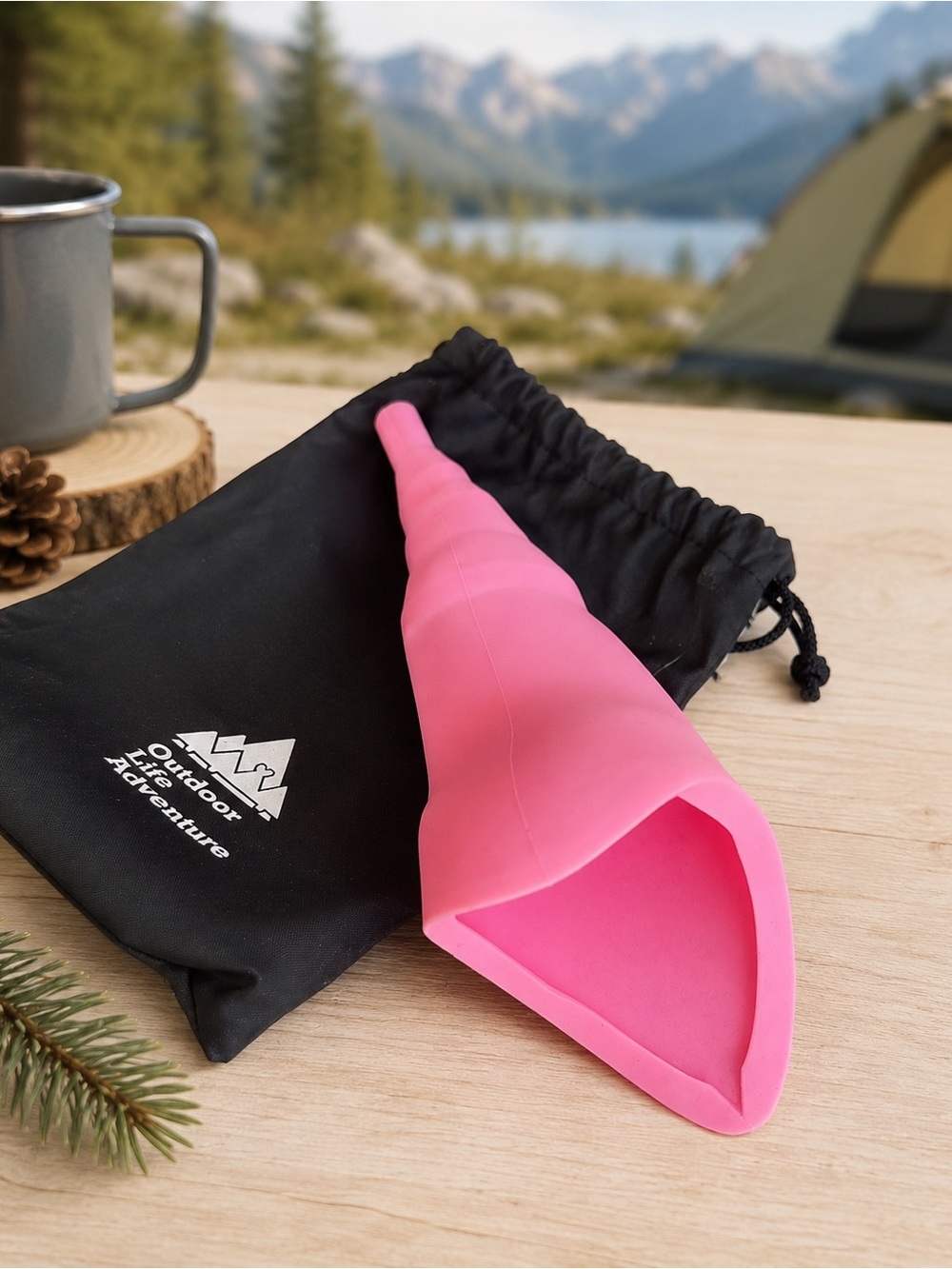 Pink Silicone Female Urination Device- PEE Funnel with travel pouch